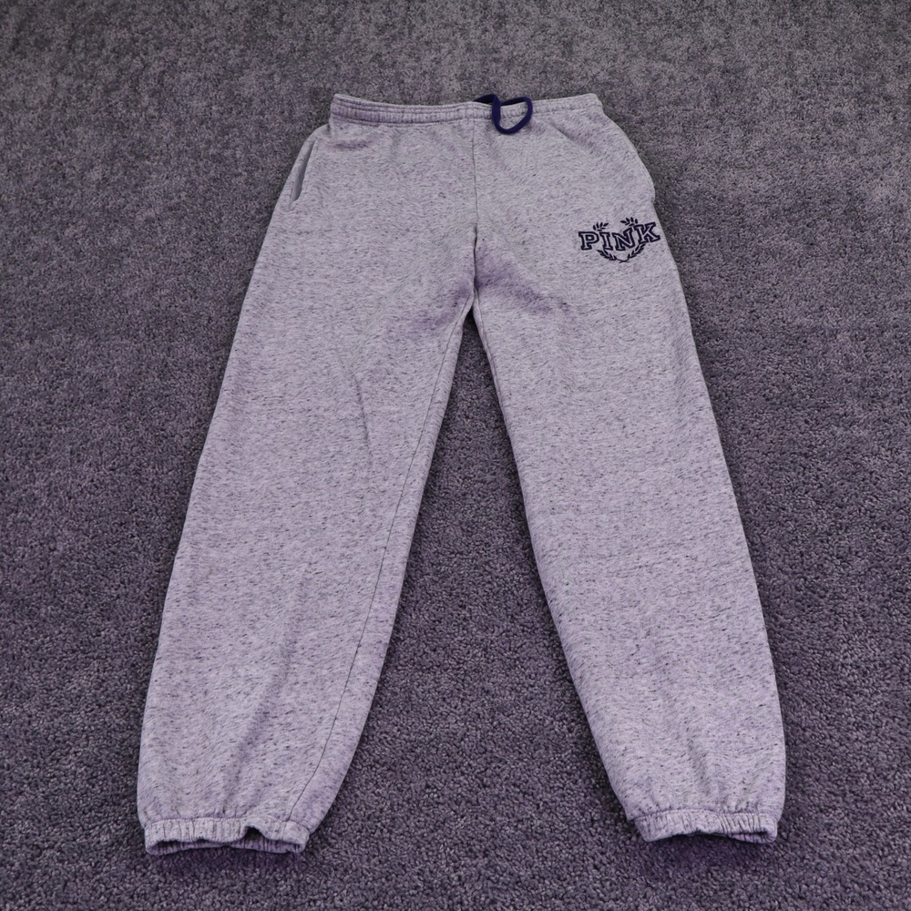 PINK Victoria Secret Sweatpants Womens Small Gray Heathered Logo Joggers